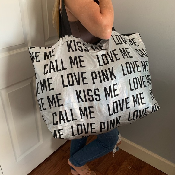 PINK Victoria's Secret Handbags - VS PINK “Love me Kiss me Call me” Metallic Bag
